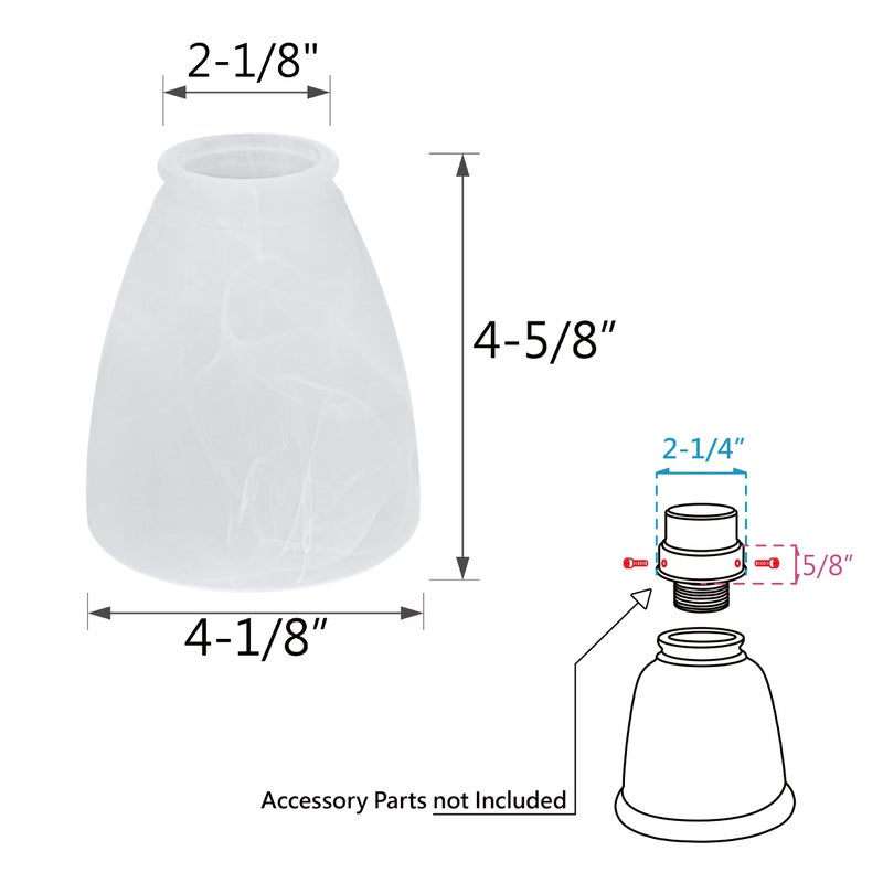 Aspen Creative 23062-4 Alabaster Transitional Style Replacement Glass Shade, 2-1/8" Fitter Size, 4-5/8" High x 4-1/8" Diameter, 4 Pack - Image 2